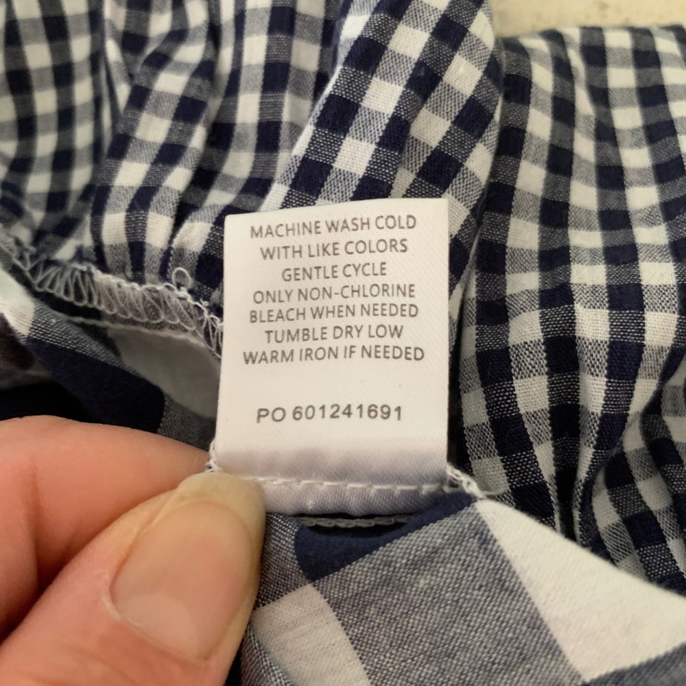 Country Store Navy Blue Gingham Tiered Babydoll Dress Cotton Mixed Check Midi - Picture 7 of 8